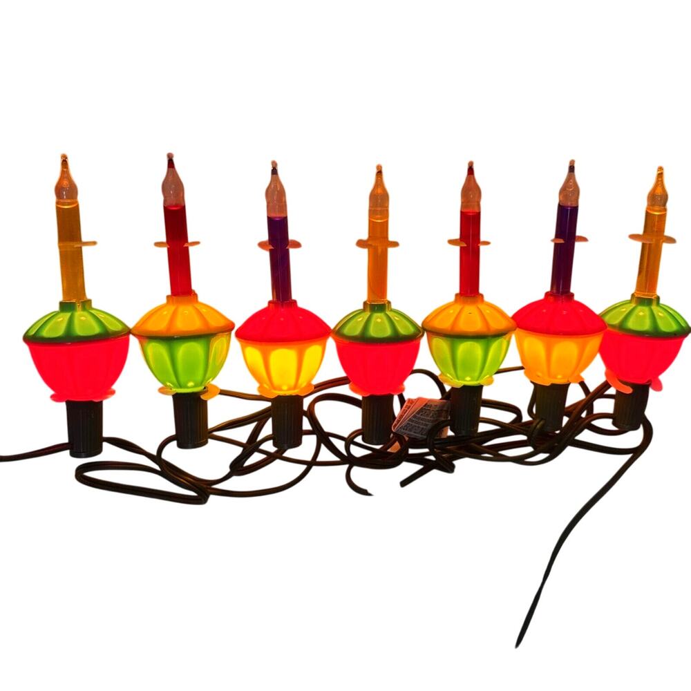 Retro 7 Bubble Christmas‎ Tree String Lights MultiColor INDOOR Green Wire